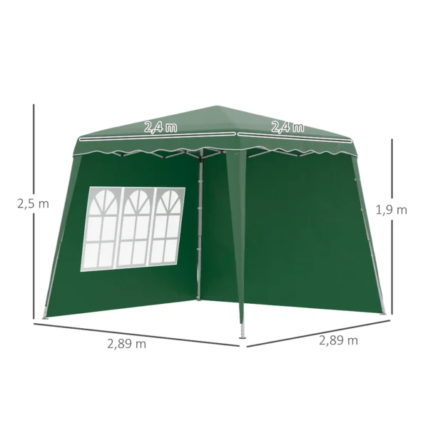 Carpa Plegable con 2 Paredes Laterales 2,89x2,89m Cenador Pabellón de Jardín con Altura Ajustable Protección UV50+ Verde/azul/blanco - Imagen 12