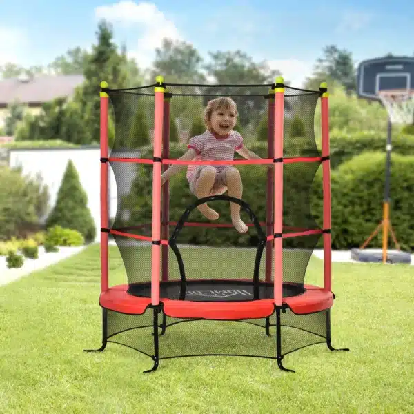 Trampolín para Niños +3 Años con Superficie de Salto Ø110 cm Red de Seguridad y Cubierta Protectora Ø163x163 cm Rojo CAMA ELASTICA - Imagen 10