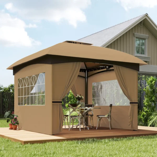Cenador de Jardín 3,4x3,4 m Gazebo con Protección UV Ventanas de Estilo Iglesia Cortinas y Techo Ventilado Beige - Imagen 11