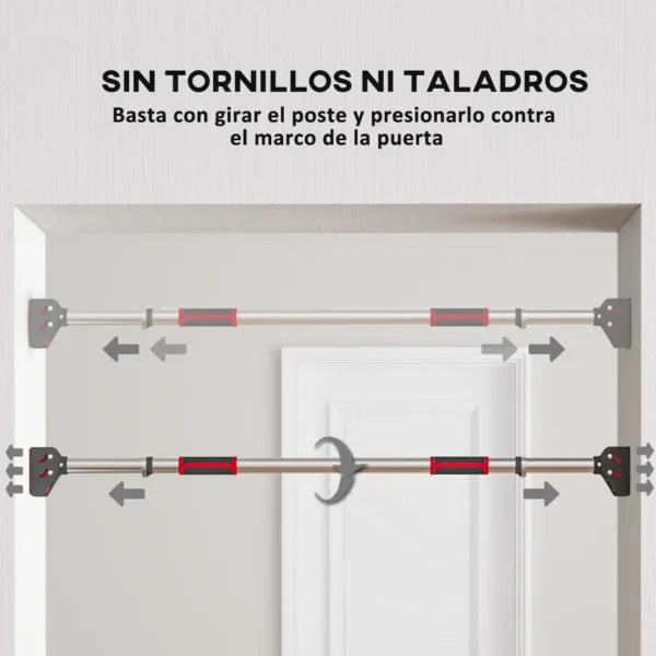 Barra para hacer Dominadas para Puerta Ajustable de 95 cm a 123 cm Carga 200 kg para Ejercicio y Entrenamiento Negro - Imagen 8