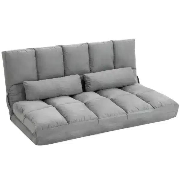 Sofá de Suelo Plegable HOMCOM con Respaldo Reclinable en 7 Niveles y Cojines, Sofá Moderno para TV, Juegos, Lectura, Yoga, Oficina, 130x73x60 cm, Gris Claro - Imagen 2