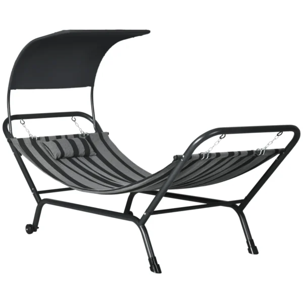 Tumbona cama hamaca de acero y poliéster con toldo, cojín y ruedas 240x92x148 cm Enviado por MH France - Imagen 2