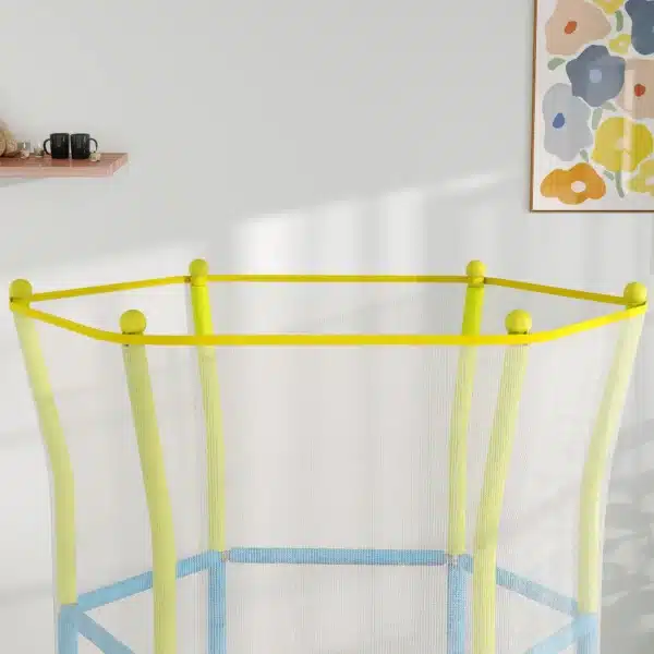 Trampolín Infantil de Interior con Red de Seguridad Cuerdas Elásticas y Barras Acolchadas 3-6 Años Ø140x190cm Azul Claro CAMA ELASTICA - Imagen 6
