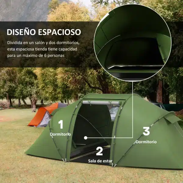 Tienda de Campaña Familiar para 4-6 Personas con 2 Habitaciones y Bolsa de Transporte 430x230x170 cm Azul y Blanco/VERDE - Imagen 14