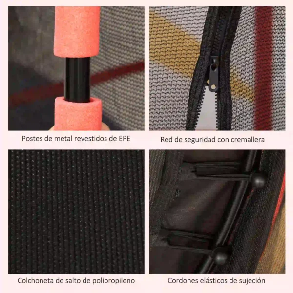 Trampolín para Niños +3 Años con Superficie de Salto Ø110 cm Red de Seguridad y Cubierta Protectora Ø163x163 cm Rojo CAMA ELASTICA - Imagen 6