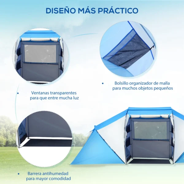 Tienda de Campaña Familiar para 4-6 Personas con 2 Habitaciones y Bolsa de Transporte 430x230x170 cm Azul y Blanco/VERDE - Imagen 7