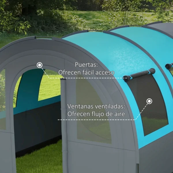 Tienda de Campaña Plegable para 5-6 Personas con 2 Habitaciones y Bolsa de Transporte Impermeable 480x260x200 cm Gris - Imagen 7