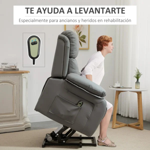 Sillón Relax Levanta Personas Sillón Elevador con Control Remoto Reclinación Eléctrica 160° Reposapiés 76x90x105 cm Gris - Imagen 9