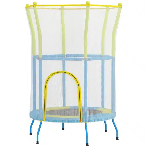 Trampolín Infantil de Interior con Red de Seguridad Cuerdas Elásticas y Barras Acolchadas 3-6 Años Ø140x190cm Azul Claro CAMA ELASTICA - Imagen 2