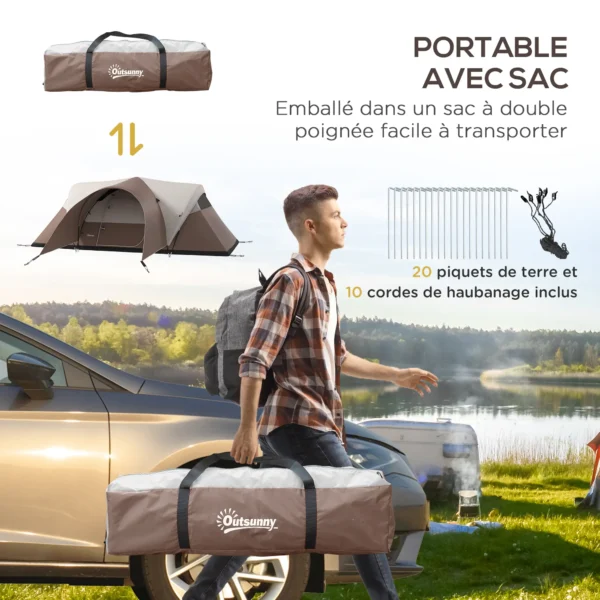 Tienda de campaña familiar 5-6 personas impermeable ligera ventilada con saco de transporte, 550x300x198 cm azul/marron/naranja - Imagen 7