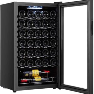 Bolero GrandSommelier 34030 Black Compressor Vinoteca de 34 botellas de capacidad con sistema compresor de enfriamiento que garantiza un alto rendimiento. Temperatura regulable y luz LED interior.