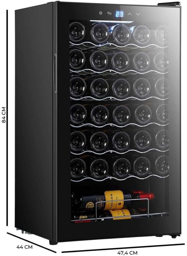 Bolero GrandSommelier 34030 Black Compressor Vinoteca de 34 botellas de capacidad con sistema compresor de enfriamiento que garantiza un alto rendimiento. Temperatura regulable y luz LED interior. - Imagen 10