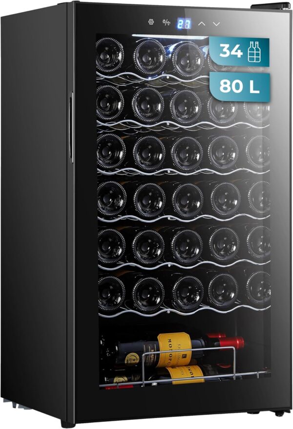 Bolero GrandSommelier 34030 Black Compressor Vinoteca de 34 botellas de capacidad con sistema compresor de enfriamiento que garantiza un alto rendimiento. Temperatura regulable y luz LED interior. - Imagen 12