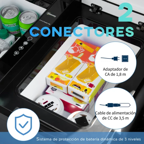 Nevera de Coche 45L 12V/24V hasta -22℃ con Compartimento Congelador Pantalla LED Táctil Ruedas 63,2x42x50,8cm Negro - Imagen 6