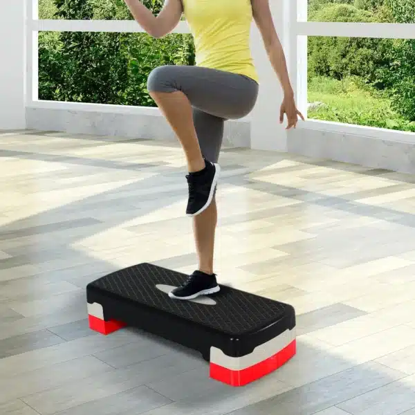 Step para Fitness Stepper Aeróbic Step de Aeróbic Antideslizante con Altura Regulable 2 Niveles de 10/15 cm Carga 150 kg para Ejercicio en Casa Gimnasio 68x29x15 cm Negro y Rojo - Imagen 11