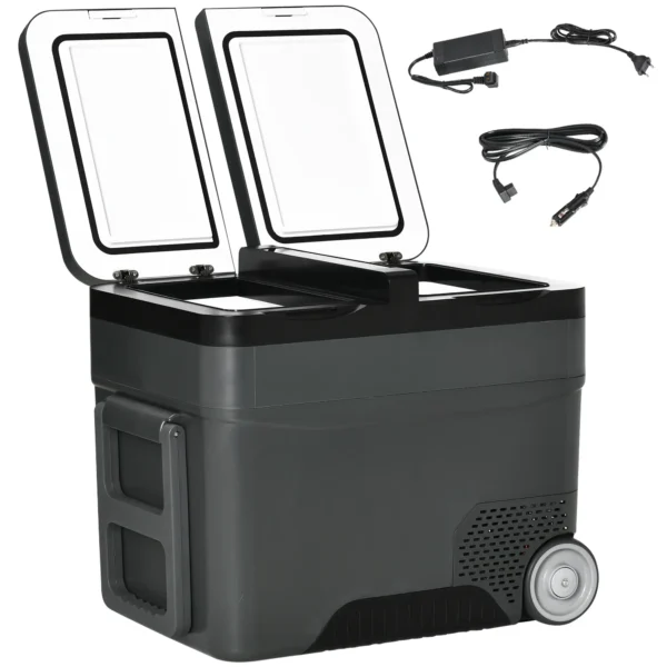 Nevera de Coche 45L 12V/24V hasta -22℃ con Compartimento Congelador Pantalla LED Táctil Ruedas 63,2x42x50,8cm Negro - Imagen 2