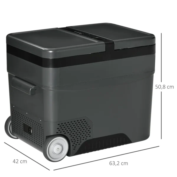 Nevera de Coche 45L 12V/24V hasta -22℃ con Compartimento Congelador Pantalla LED Táctil Ruedas 63,2x42x50,8cm Negro - Imagen 9
