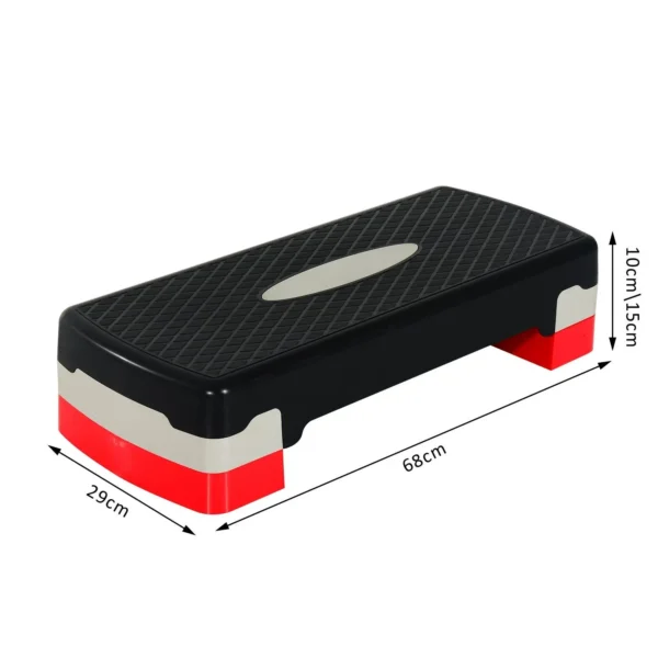 Step para Fitness Stepper Aeróbic Step de Aeróbic Antideslizante con Altura Regulable 2 Niveles de 10/15 cm Carga 150 kg para Ejercicio en Casa Gimnasio 68x29x15 cm Negro y Rojo - Imagen 10