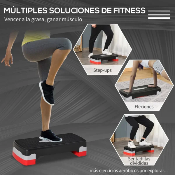 Step para Fitness Stepper Aeróbic Step de Aeróbic Antideslizante con Altura Regulable 2 Niveles de 10/15 cm Carga 150 kg para Ejercicio en Casa Gimnasio 68x29x15 cm Negro y Rojo - Imagen 8