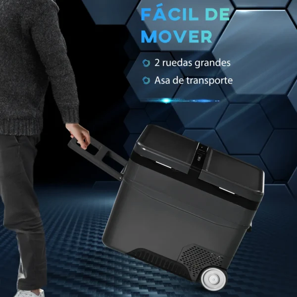 Nevera de Coche 45L 12V/24V hasta -22℃ con Compartimento Congelador Pantalla LED Táctil Ruedas 63,2x42x50,8cm Negro - Imagen 5