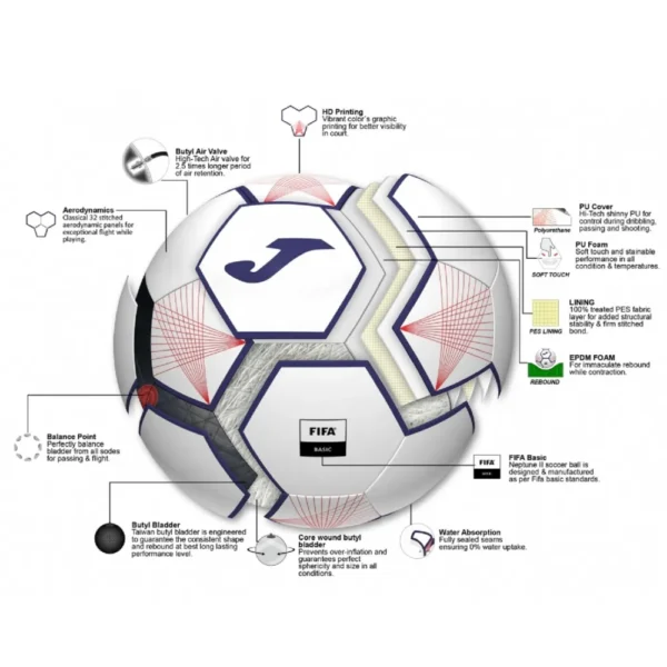 Balón Fútbol Joma Neptune II Blanco/Rojo T-5 - Imagen 2