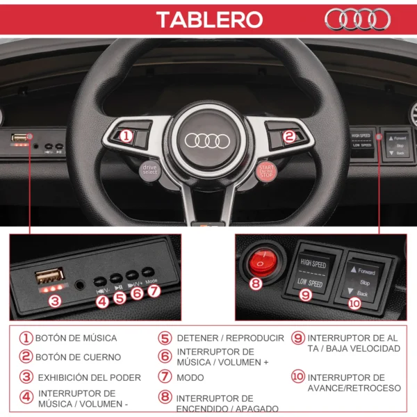 Coche Eléctrico para Niños de 3+ Años Audi TT Eléctrico 12V con Velocidad 3 km/h Mando a Distancia 102x60x44 cm - Imagen 5