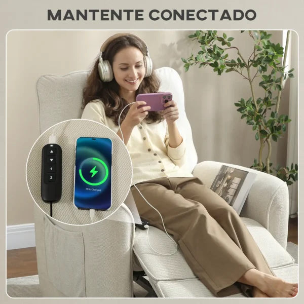 Sillón Relax Reclinable Eléctrico con Calor Lumbar Masaje Vibración Motor Silencioso Función de Memoria Crema - Imagen 4