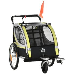 Remolque para 2 Niños 2 en 1, Función de Empuje, Protector de Lluvia, Freno, Amarillo