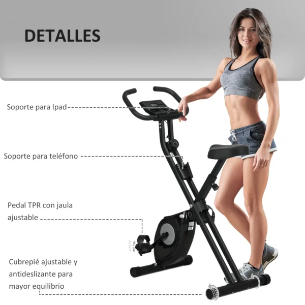 Bicicleta Estática Plegable con 8 Niveles de Resistencia Magnética Pantalla LCD y Asiento Regulable 43x85x109cm Negro - Imagen 5