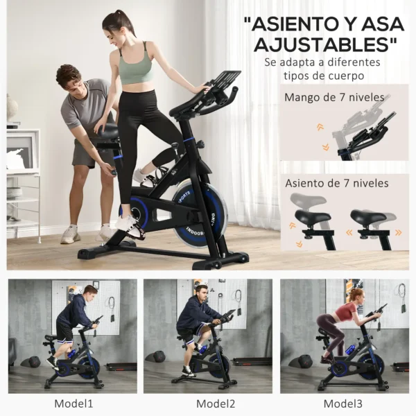Bici Estática con Resistencia Regulable Volante de Inercia 8 kg Pantalla LCD Manillar y Asiento Ajustable Azul - Imagen 6
