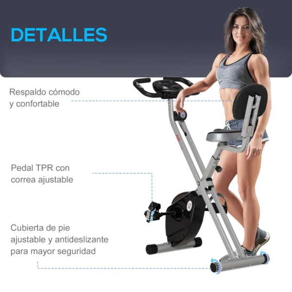 Bicicleta Estática Plegable con Respaldo 8 Niveles de Resistencia Volante Pantalla LCD Pulsómetro y Sillín Ajustable rojo/negro - Imagen 5