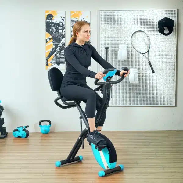 Bicicleta Estática Plegable Silenciosa con Resistencia Magnética Monitor LCD y Bandas para Brazos 43x97x109 cm Verde/NEGRO - Imagen 11