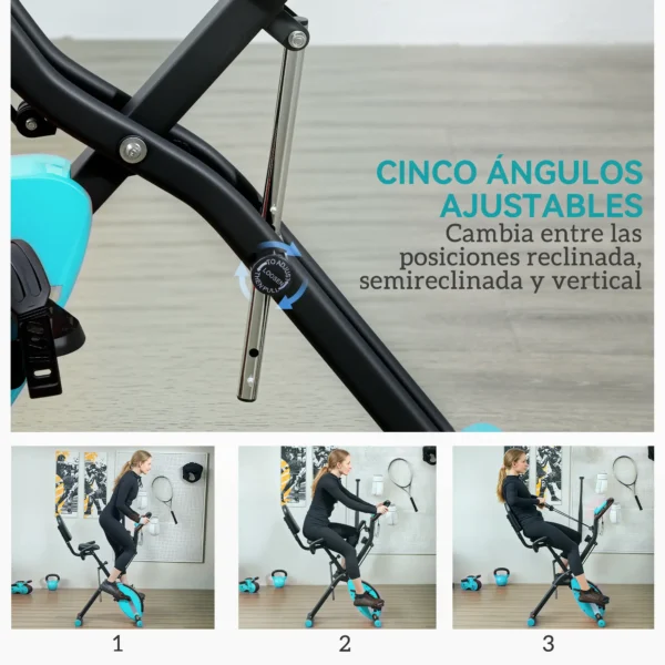 Bicicleta Estática Plegable Silenciosa con Resistencia Magnética Monitor LCD y Bandas para Brazos 43x97x109 cm Verde/NEGRO - Imagen 9