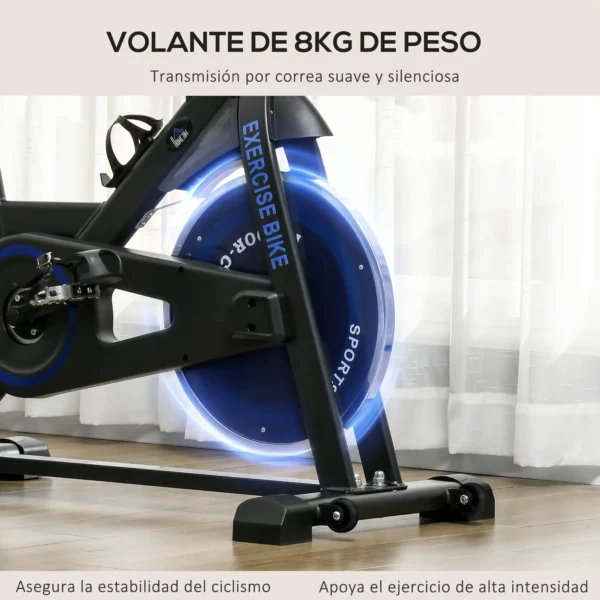 Bici Estática con Resistencia Regulable Volante de Inercia 8 kg Pantalla LCD Manillar y Asiento Ajustable Azul - Imagen 8