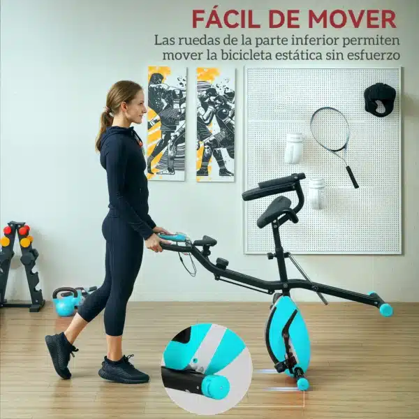 Bicicleta Estática Plegable Silenciosa con Resistencia Magnética Monitor LCD y Bandas para Brazos 43x97x109 cm Verde/NEGRO - Imagen 5