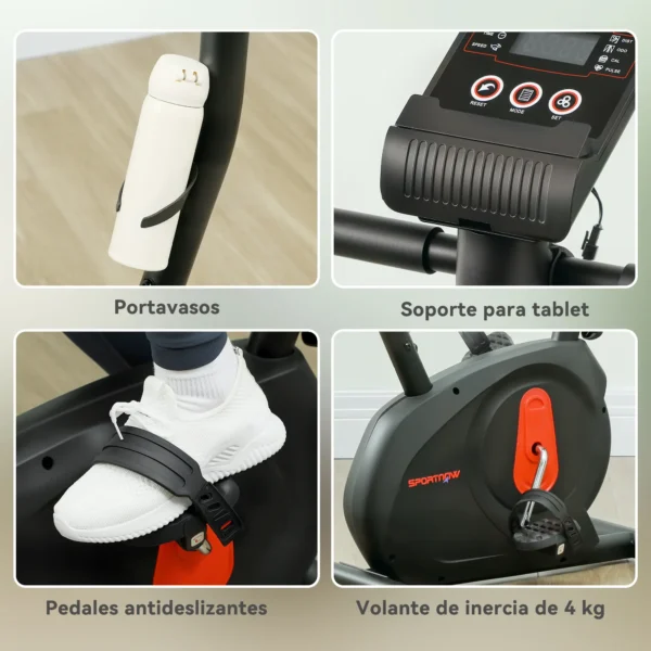 Bicicleta Estática con Resistencia Magnética Ajustable Sensor Pantalla LCD y Asiento Regulable 88x50,5x131,5 cm Negro - Imagen 5