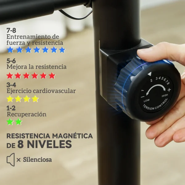Bicicleta Estática con Resistencia Magnética Ajustable Sensor Pantalla LCD y Asiento Regulable 88x50,5x131,5 cm Negro - Imagen 9