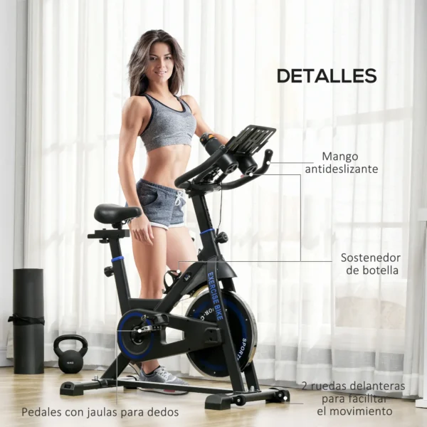 Bici Estática con Resistencia Regulable Volante de Inercia 8 kg Pantalla LCD Manillar y Asiento Ajustable Azul - Imagen 5