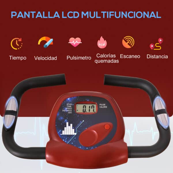 Bicicleta Estática Plegable con Respaldo 8 Niveles de Resistencia Volante Pantalla LCD Pulsómetro y Sillín Ajustable rojo/negro - Imagen 13
