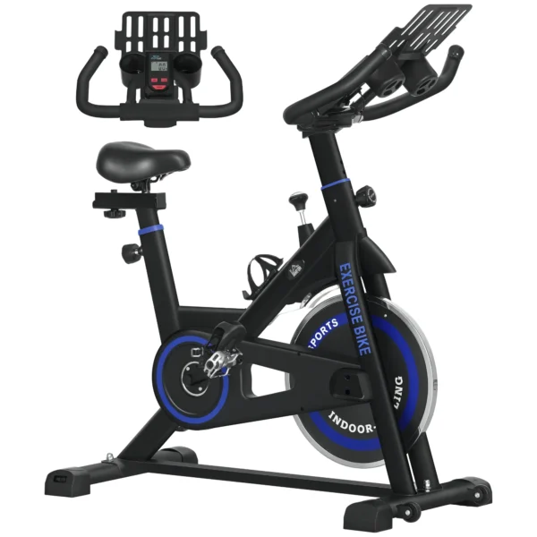 Bici Estática con Resistencia Regulable Volante de Inercia 8 kg Pantalla LCD Manillar y Asiento Ajustable Azul - Imagen 3