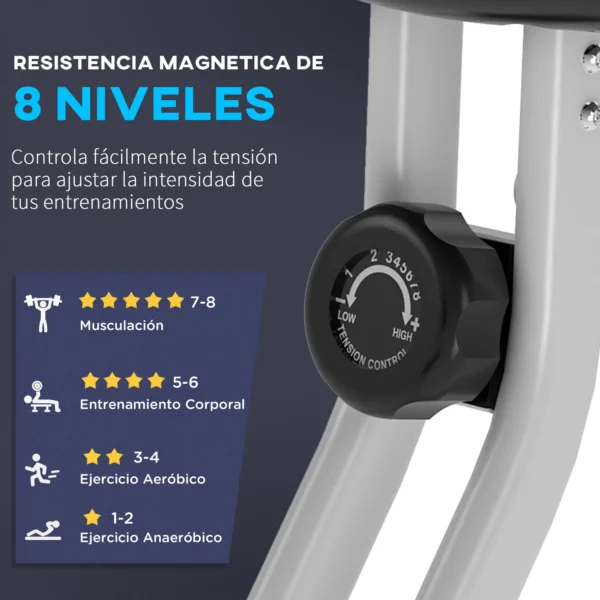 Bicicleta Estática Plegable con Respaldo 8 Niveles de Resistencia Volante Pantalla LCD Pulsómetro y Sillín Ajustable rojo/negro - Imagen 8