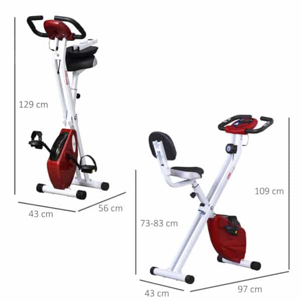 Bicicleta Estática Plegable con Respaldo 8 Niveles de Resistencia Volante Pantalla LCD Pulsómetro y Sillín Ajustable rojo/negro - Imagen 14