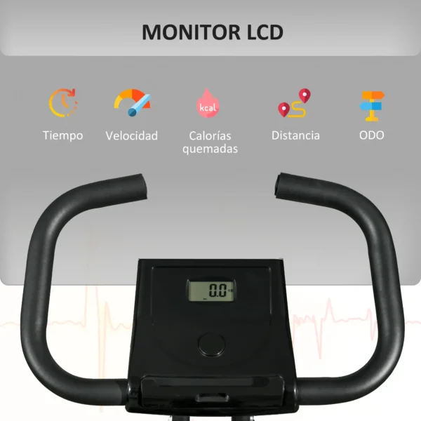 Bicicleta Estática Plegable con 8 Niveles de Resistencia Magnética Pantalla LCD y Asiento Regulable 43x85x109cm Negro - Imagen 9