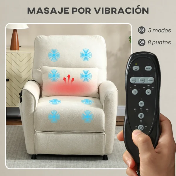 Sillón Relax Reclinable Eléctrico con Calor Lumbar Masaje Vibración Motor Silencioso Función de Memoria Crema - Imagen 7