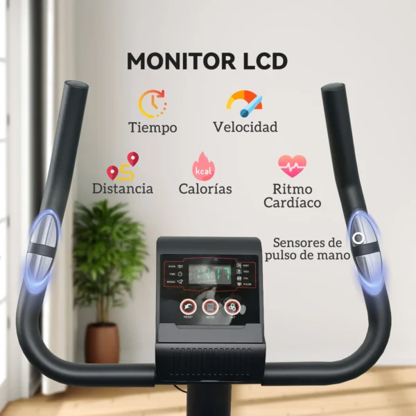 Bicicleta Estática con Resistencia Magnética Ajustable Sensor Pantalla LCD y Asiento Regulable 88x50,5x131,5 cm Negro - Imagen 7