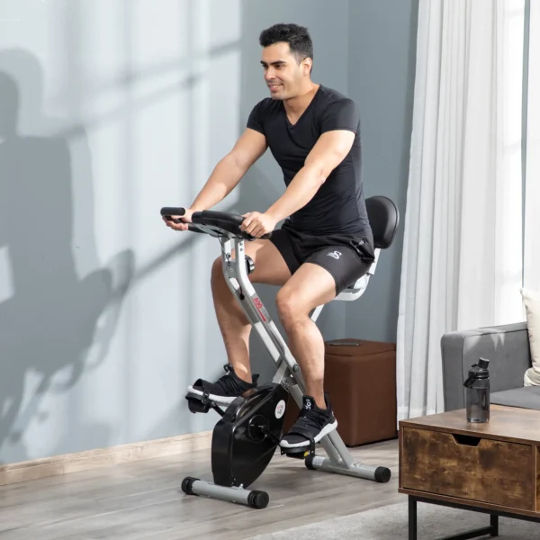 Bicicleta Estática Plegable con Respaldo 8 Niveles de Resistencia Volante Pantalla LCD Pulsómetro y Sillín Ajustable rojo/negro - Imagen 11