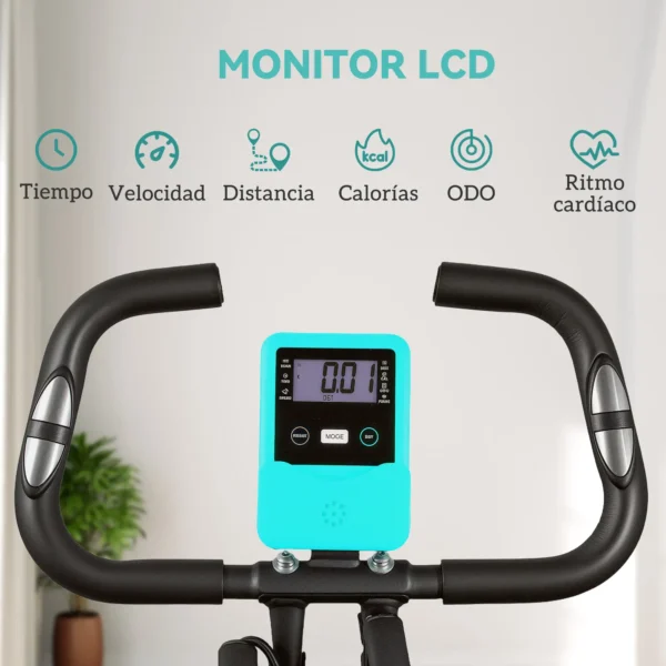 Bicicleta Estática Plegable Silenciosa con Resistencia Magnética Monitor LCD y Bandas para Brazos 43x97x109 cm Verde/NEGRO - Imagen 4