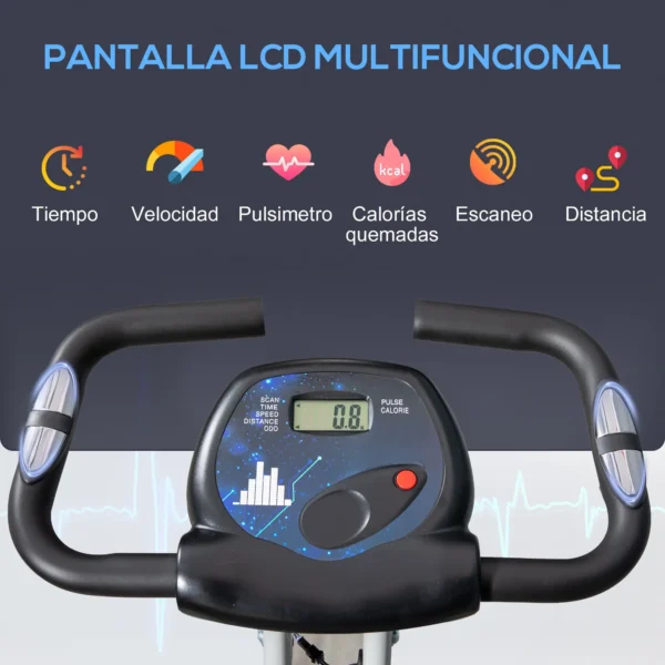 Bicicleta Estática Plegable con Respaldo 8 Niveles de Resistencia Volante Pantalla LCD Pulsómetro y Sillín Ajustable rojo/negro - Imagen 9