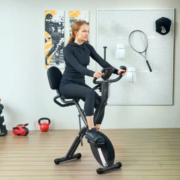 Bicicleta Estática Plegable Silenciosa con Resistencia Magnética Monitor LCD y Bandas para Brazos 43x97x109 cm Verde/NEGRO - Imagen 15
