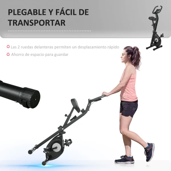 Bicicleta Estática Plegable con 8 Niveles de Resistencia Magnética Pantalla LCD y Asiento Regulable 43x85x109cm Negro - Imagen 6